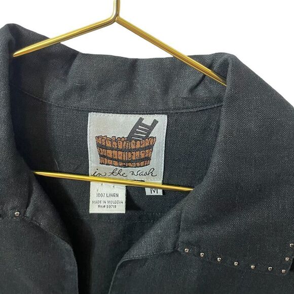 In the Wash Black Studded Linen Long Sleeve Blouse Made in Moldova - Picture 4 of 6